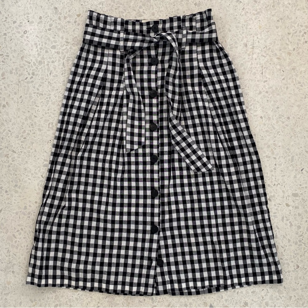 Sezane Gingham Check A-Line Skirt
